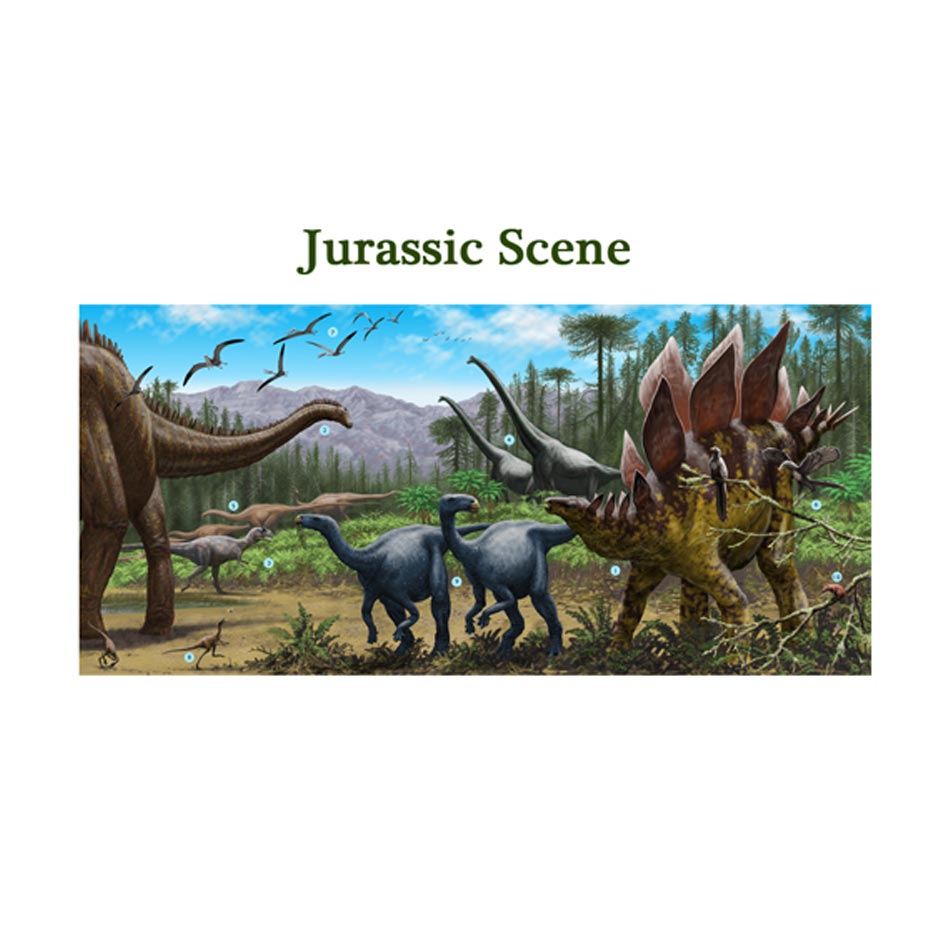 Dinosaur timeline poster showing a Jurassic scene.