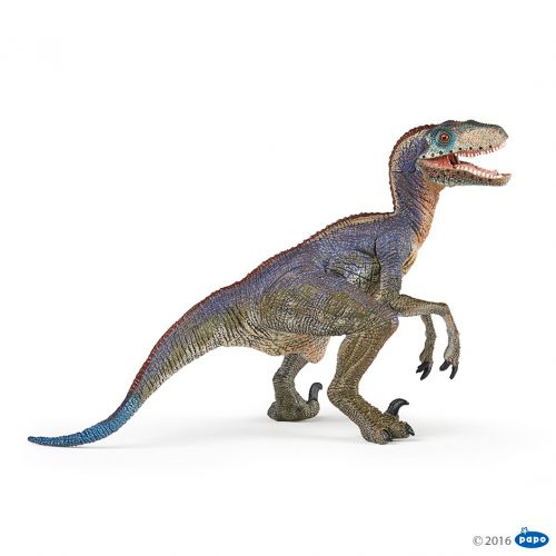 Papo blue Velociraptor dinosaur model.