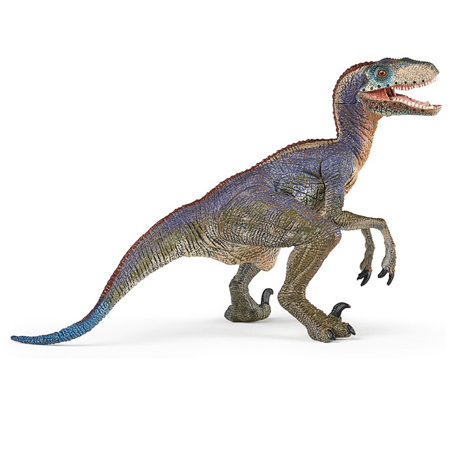 Papo blue Velociraptor dinosaur model.