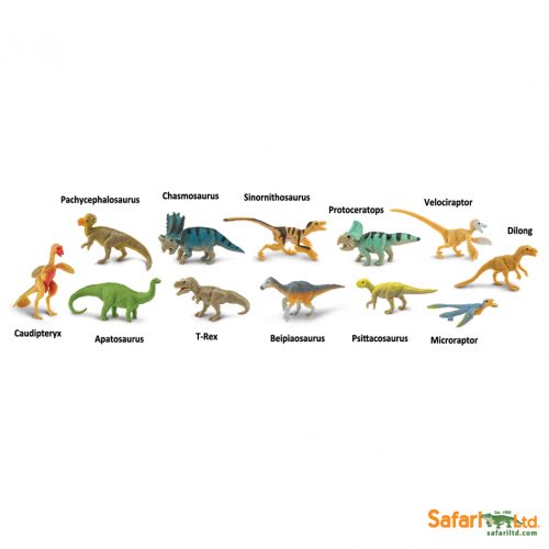 Dinosaur models in the Feathered Dinos Toob.