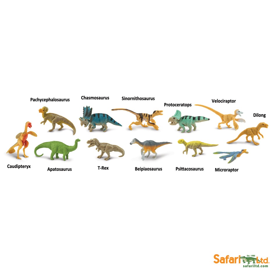 Dinosaur models in the Feathered Dinos Toob.