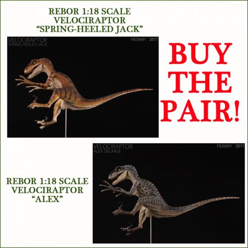 Rebor "Spring-heeled Jack" and "Alex" Velociraptor models.