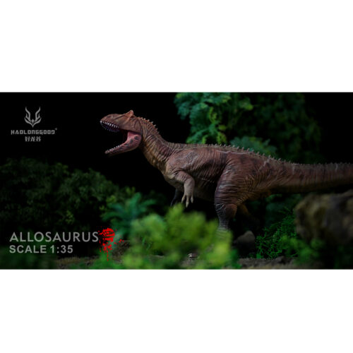 A red Allosaurus in the landscape.