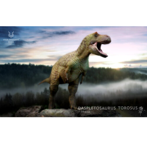 A green Daspletosaurus in the landscape.