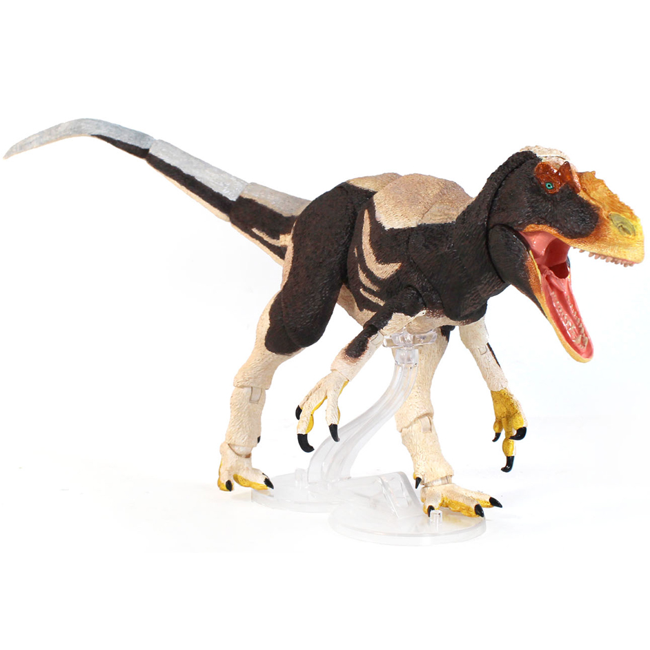 The Y. huali articulated dinosaur model lunges forward.